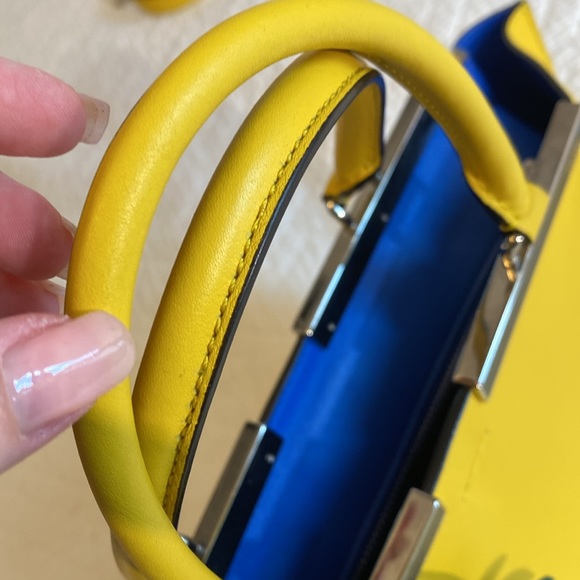 Fendi handbag, yellow leather w/ blue interior like new - Picture 11 of 17